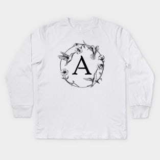 Monogram Frame Hummingbirds Letter A Kids Long Sleeve T-Shirt